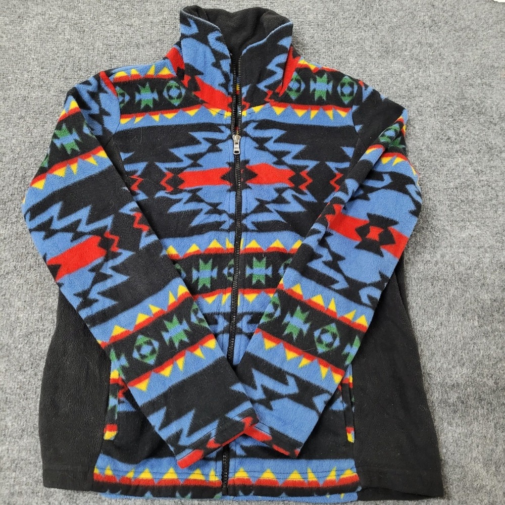 Lands' End Fleece Jacket Womens Size S Blue Aztec Southwestern Full Zip Outdoor